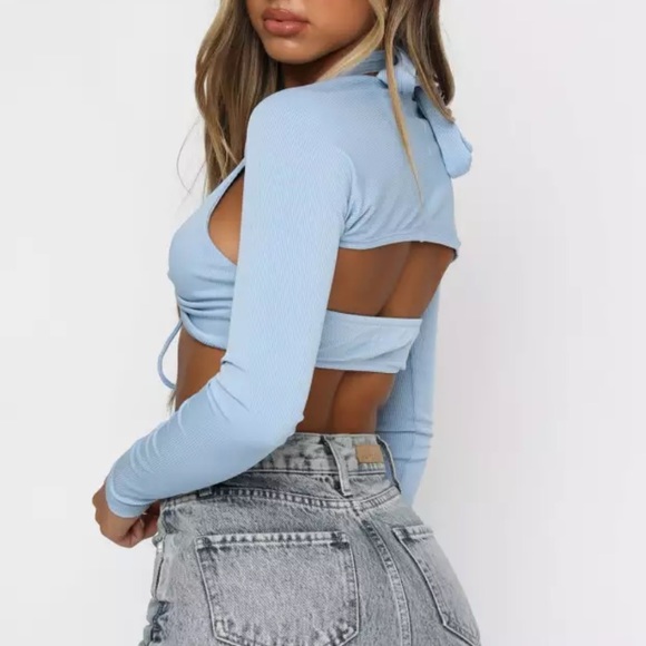 Two-Piece Drawstring Rib Halter Crop Top - Picture 3 of 4